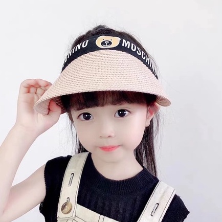 (Hello Girl) MZ20 Topi Pantai Bahan Jerami /Topi Pantai Anak Gaya Korea Import