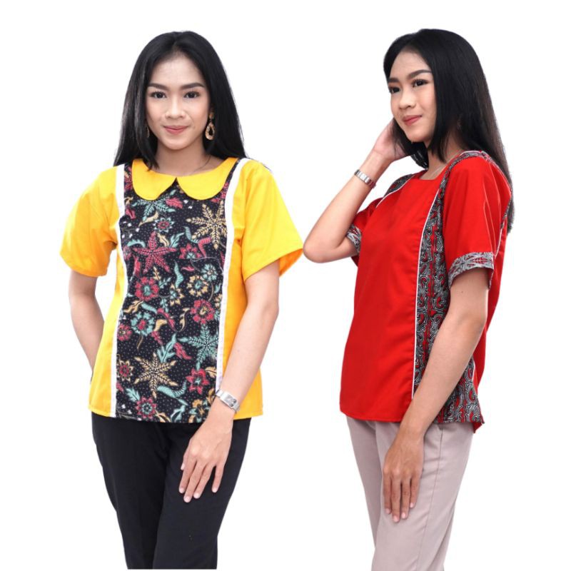 Batik Wanita Atasan Blouse Merah Kuning Modern Batik-imlek