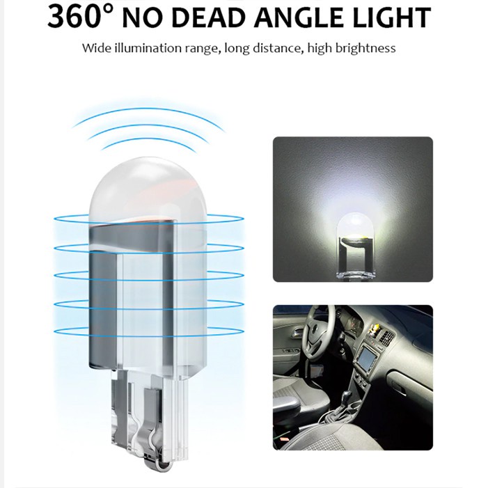 Lampu LED T10 Bulb 360 Sepasang 2 Pcs COB Kaca Kristal Resin Senja Sein Speedometer Plat Mobil Motor Universal