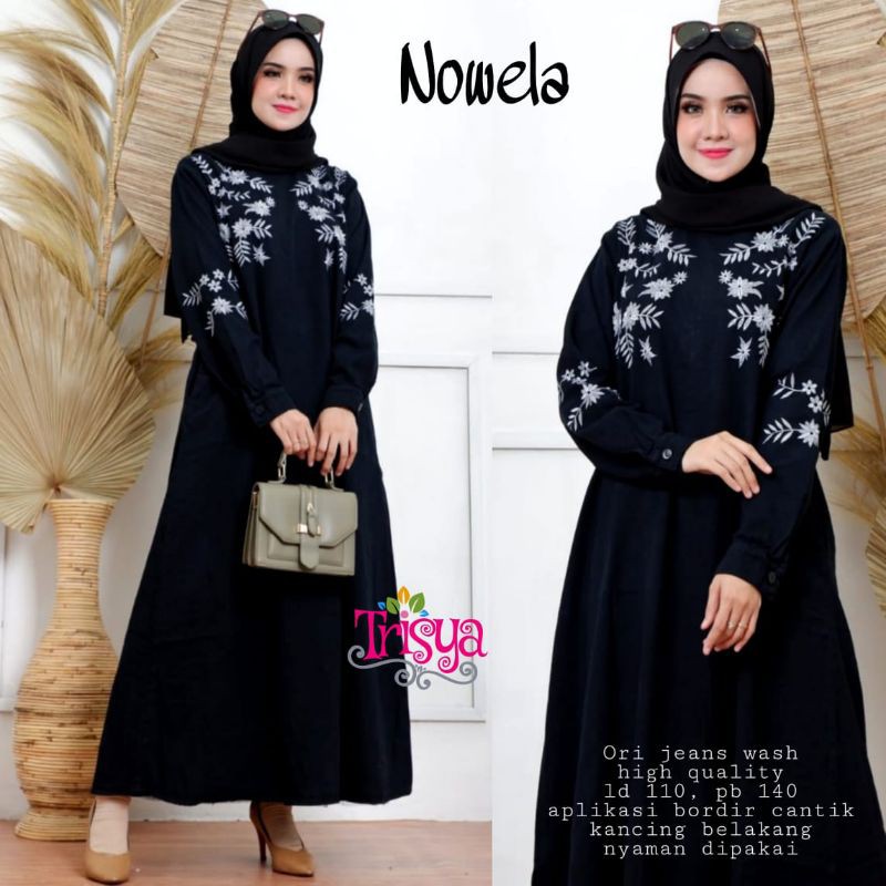 TERLARIS GAMIS MAXY NOWELA ,BAHAN ORI JEANS WASH,LD110,PB140, APLIKASI BORDIR CANTIK