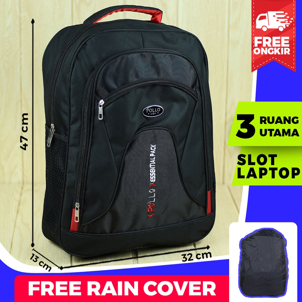 Jual Tas Polo Hitam Essential Murah Terbaru Keren Seminar Kantor Kerja Kuliah Sekolah Ransel Punggung Pria Polos Bonus Raincover Distro