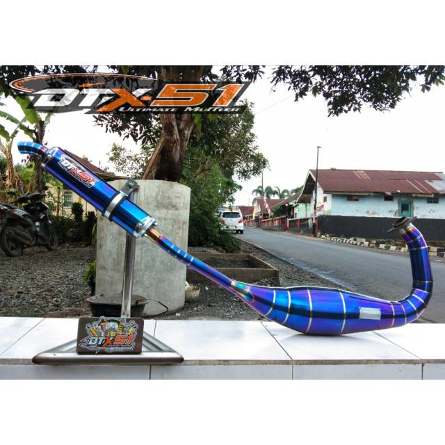 Knalpot racing bluemon kobra full blue biru twotone kawasaki ninja r rr ss 150 2tak 2 tak dtx51