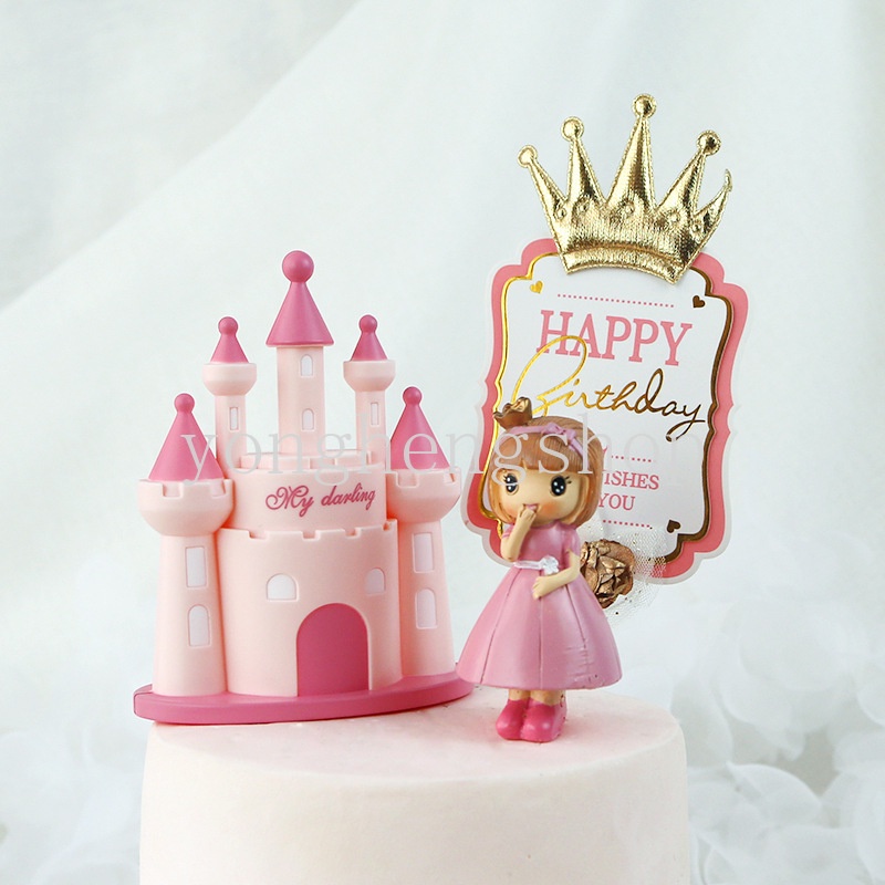 Topper Kue Ulang Tahun DIY Bentuk Kastil Putri Pangeran Untuk Dekorasi Pesta Baby Shower