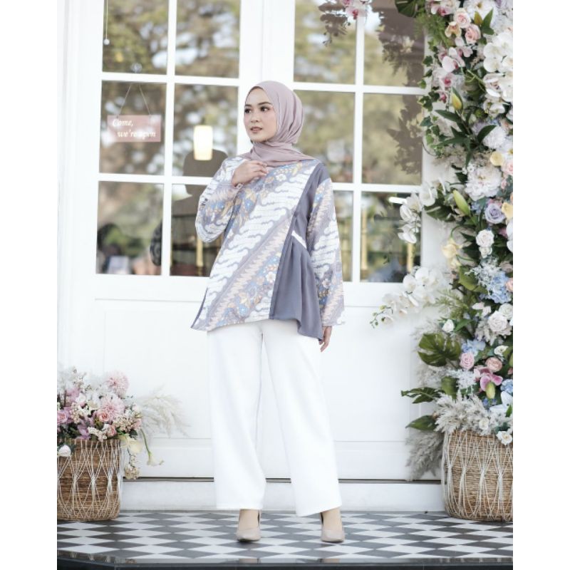 tey-17 Batik wanita ASJ SA HRB026 Kenongo Kemeja Tosca Pendek-H