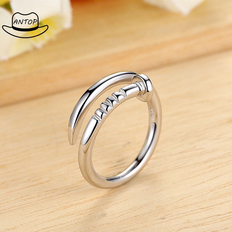 Simple Open Nail Ring Fashion Finger Ring Gold Silver Color Adjustable Couple Screw Jewelry Personality Sweet Heart JewelryANTOP