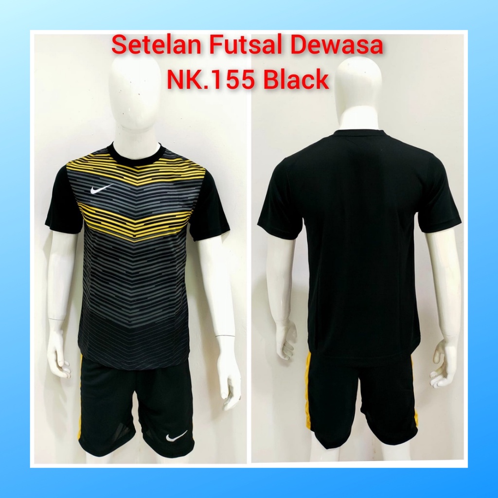 Kaos futsal pria jersey sepak bola baju dan celana setelan wanita dewasa t-shirt outfit seragam jarsey kostum olahraga pakaian apparel sport jersy soccer casual jersi suit NK155 hitam