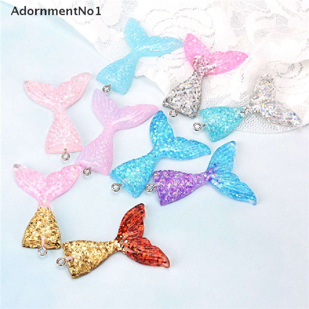 (AdornmentNo1) 10pcs / Set Liontin Bentuk Ekor Mermaid Aksen Glitter Bahan Resin Untuk Perhiasan DIY