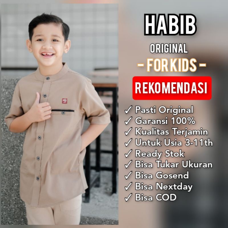 HABIB Original Kemko Anak laki laki Kemeja Koko pakistan lengan pendek anak Koko pendek warna mocca seri art KMKA 003