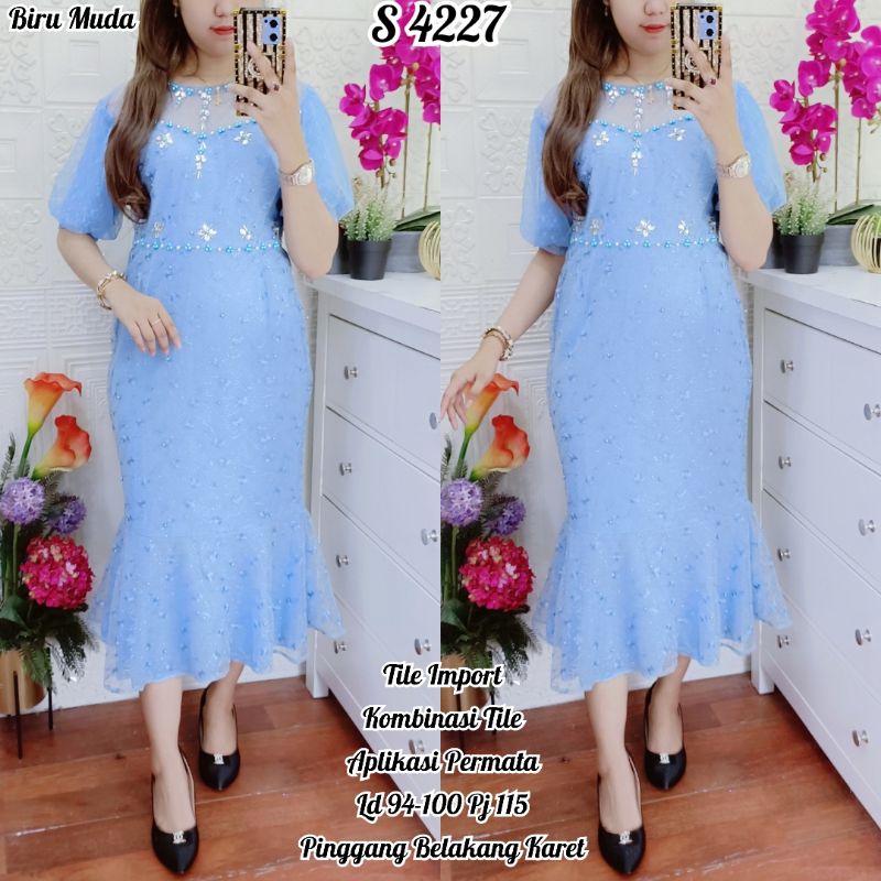 4227 Dress Tile Duyung MEWAH warna Biru Muda
