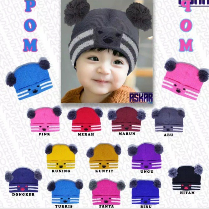Kupluk Pom Pom Koala BB-24 / Kupluk Pom Pom Anak Koala / Kupluk Koala Anak/ Kupluk Pom Pom Bayi Newborn, Kupluk Bayi Pom Pom, Kupluk Bayi Koala/ Topi Bayi Newborn/ Topi Rajut Bayi, Kupluk Rajut Anak