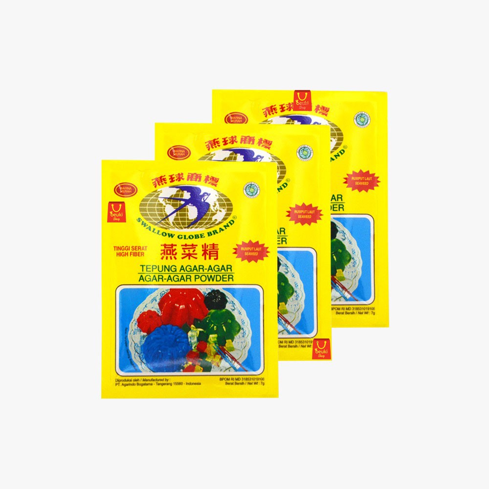 

3PCS Swallow Globe Brand Warna Merah Tepung Agar Agar Rumput Laut Tinggi Serat - 3pcs x 7gr