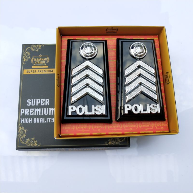 SATU PAKET HEMAT PANGKAT BRIPKA MONOGRAM KEWENANGAN POLRI / ATRIBUT POLRI / FULAKRILIK GLOSY PANGKAT POLISI BINTRARA