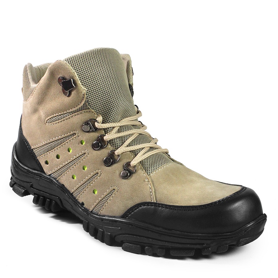 Sepatu Safety Boots Pria Crocodile Macan Cream PDL Bots Septi Ujung Besi Hiking Outdoor Tacking Cowo