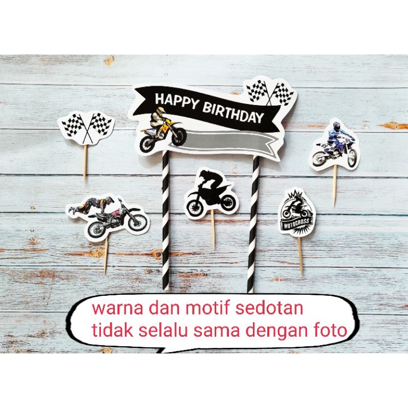 topper toper hiasan tusukan nasi tumpeng kue cake ulang tahun happy birthday karakter motocross