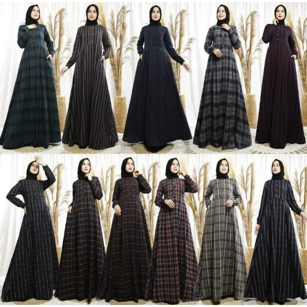 LANGSUNG KIRIM GAMIS FLANEL JUMBO  KOTAK-KOTAK MAYUNG SAKU  BUSUI TALI PINGGANG