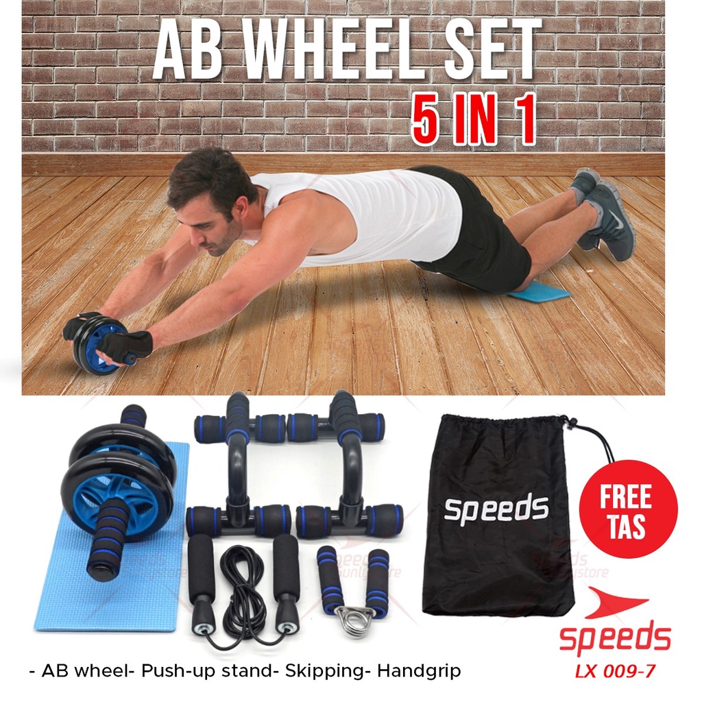 SPEEDS  AB Wheel  Set Ab Wheel / Ab Roller/ Double Wheel / Alat Push Up  Stand Bar Alat Gym /Alat Sit Up 009-7