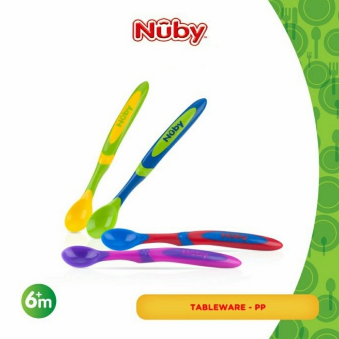 NUBY 4pcs Long Handle Weaning Spoon Sendok Bayi isi 4 Feeding Spoon