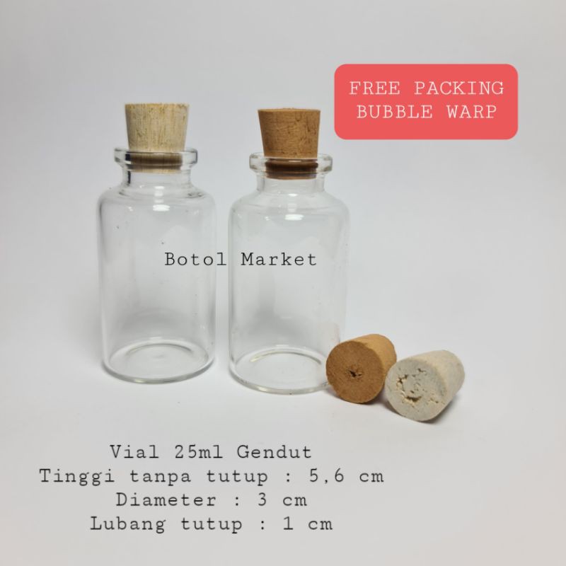 Botol kaca 25ml tutup kayu vial souvenir 25 ml