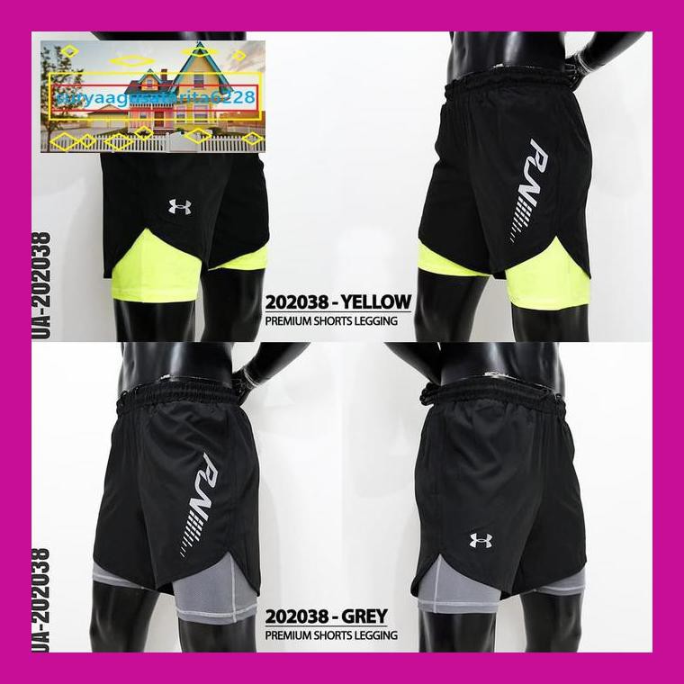 E5Wf57R- Running Short Pants Legging Celana Lari Pria Celana Ketat Bagian Dalam - 202038 Yellow, M