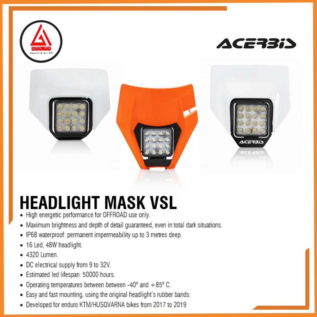 HEADLIGHT ACERBIS VSL KTM HUSQ. HEADLAMP ACERBIS. LAMPU LED KTM HUSQ