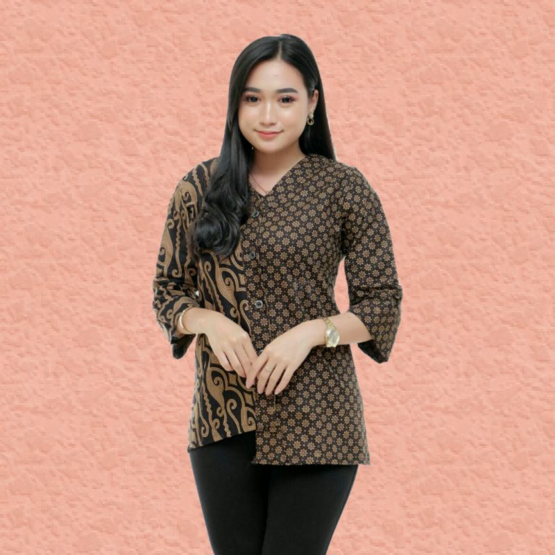 Batik Wanita Modern Atasan Batik Lengan Panjang Resleting Motif Manggar NAHLABATIK