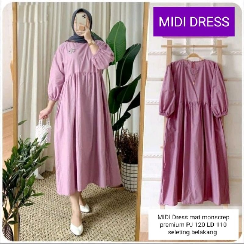 Baju Long Dress Tunik Wanita Polos Midi Dress Jumbo Remaja Big Size Basic Rempel Sleting