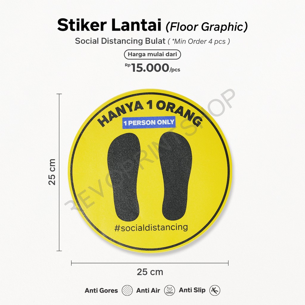 

Stiker Social Distancing 25x25cm / Stiker Jaga Jarak / Stiker Lantai / min pemesanan 4pcs