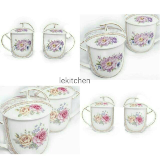 Capodimonte mug shabby chic - gelas keramik cantik dengan tutup