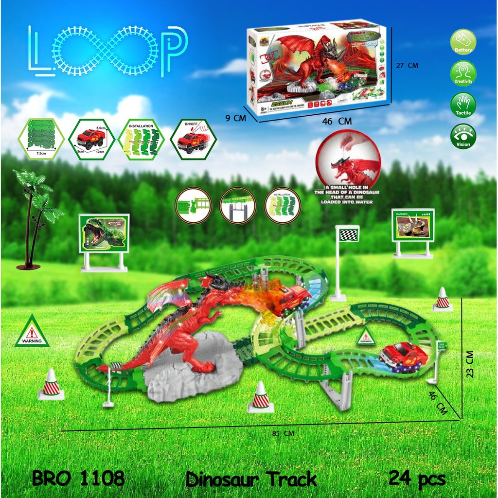 PROMO BRO1107 BRO1108 Mainan Anak Mobil Mobilan Dino Dinosaurus Trex Hewan Jalur Lintasan Track LOOP