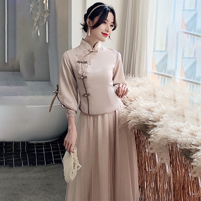 Chinese bridesmaid dress long style 2021 autumn winter new fashion Chinese style sister group Xiuhe