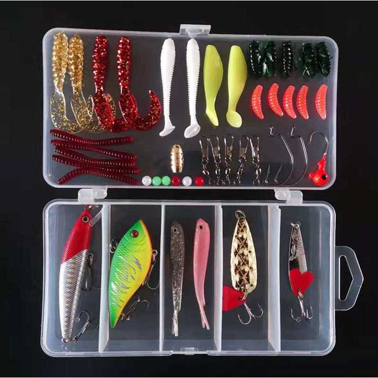 Umpan Pancing Ikan Set Fishing Bait Kit 45PCS / Umpan gabus Rapala Tb Putih Casting Gabus 1 Set Box Lengkap / Umpan Ikan Lele Galatama Siap Pakai Paling Gacor / Set Umpan Pancing Casting Jig Minnow Dengan Kail / Umpan Spiner Bait casting Murah Original