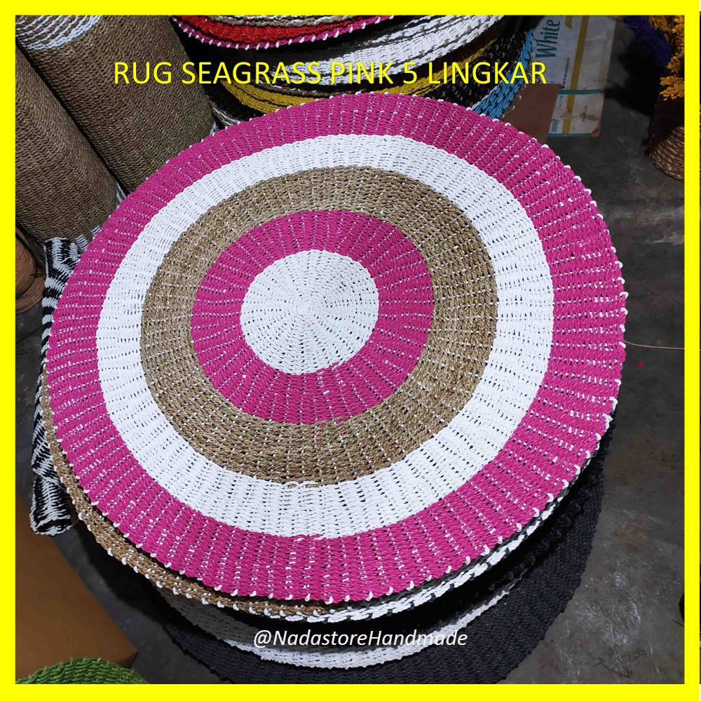 RUG SEAGRASS PINK PANCAWARNA 5 LINGKAR / KARPET ANYAMAN / TIKAR BULAT DIA 120 CM