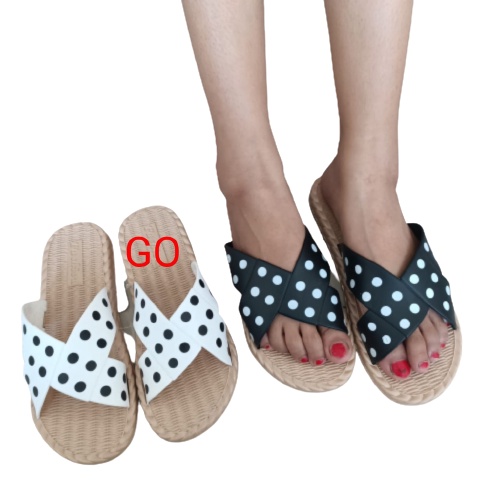 gos Import BAN X POLKA ROTAN Sandal Wanita Murah Slip Casual Teplek Sendal Cewek Flat