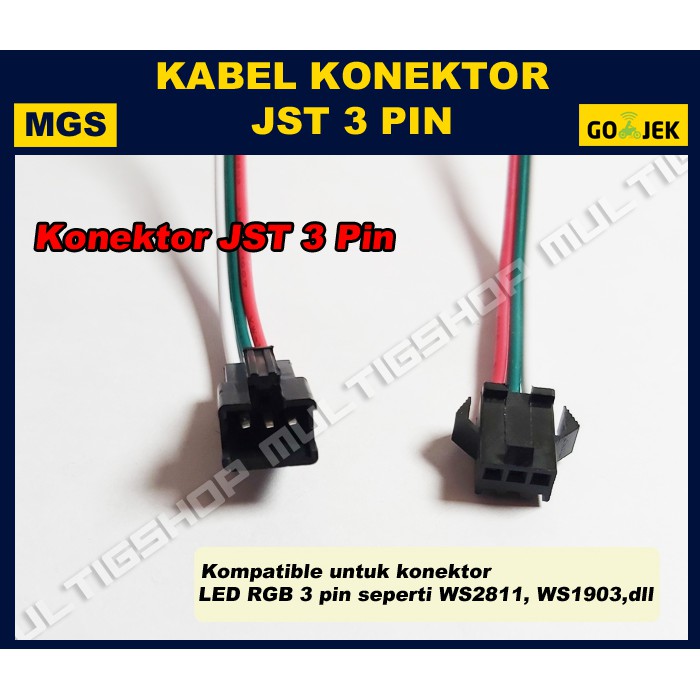 10Set Kabel Konektor LED RGB 3 Pin JST 3 Pin