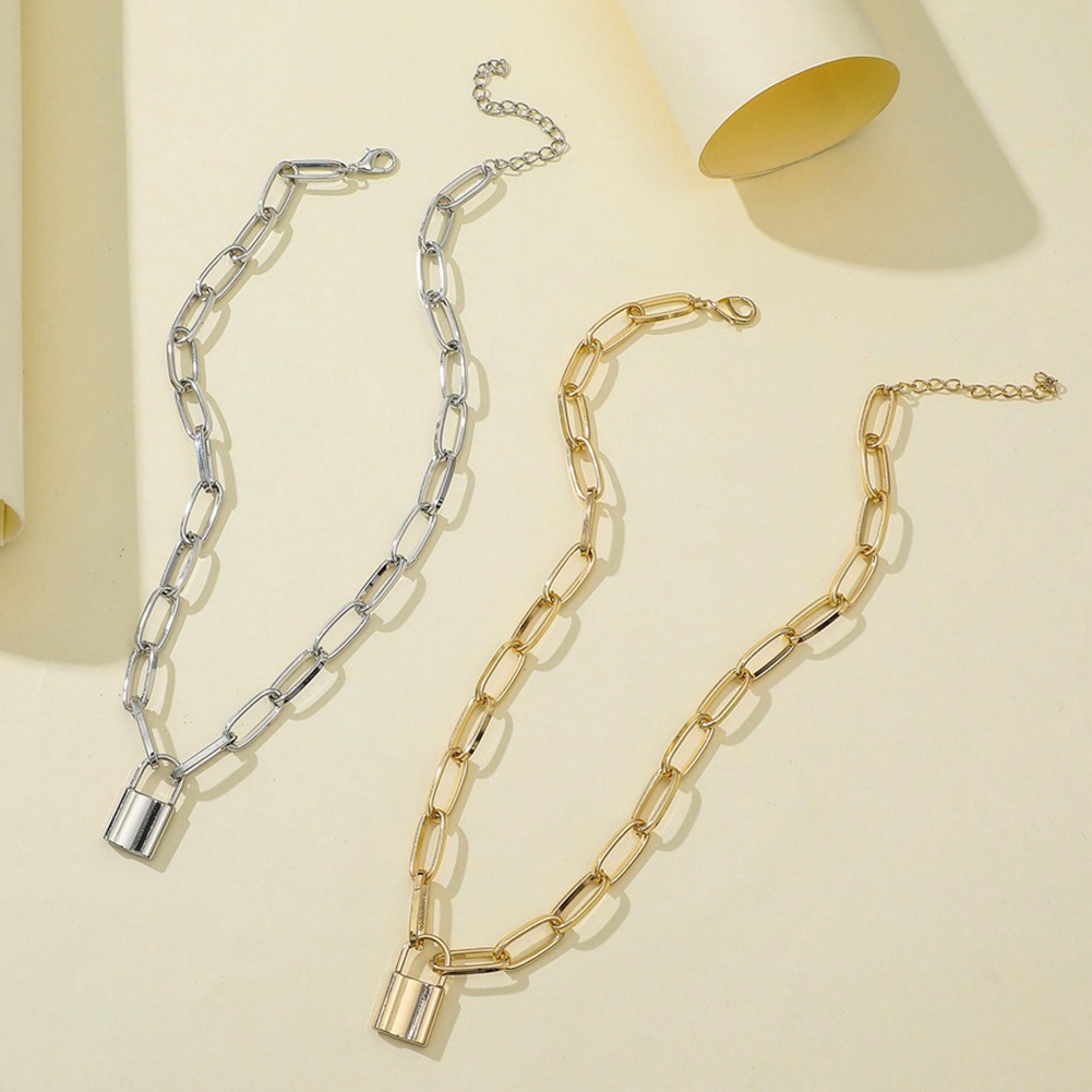 Hu Hu Hu Hu Hu Alat Bantu Pasang Kacamata♡ Kalung Rantai Liontin Gembok Hati Bahan Alloy Untuk Unisex