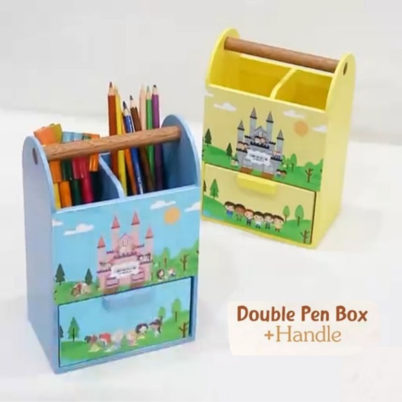 

DOUBLE PEN BOX WITH HANDLE Pencil Case Laci KOTAK PENSIL KAYU CUSTOM