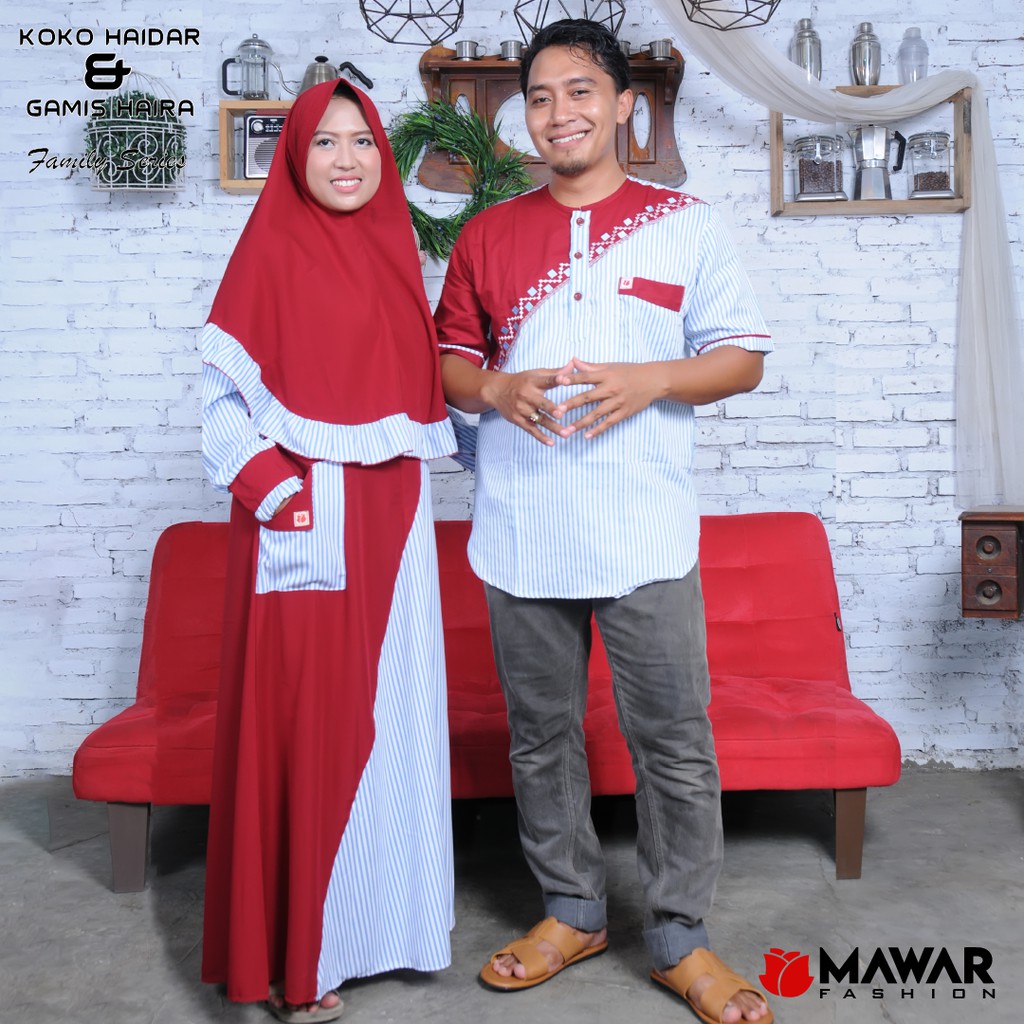 Mawar Fashion - Sarimbit Couple Family Set Koko dan Gamis Lebaran Warna Maroon