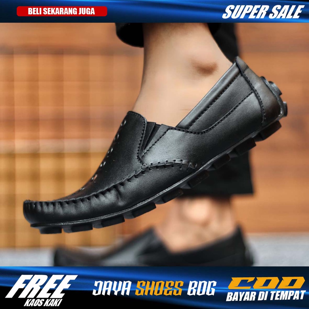 GOW  Sepatu Kasual Slip On Pria Kulit Asli Trendy Kekinian Pantofel Kerja Kantor Murah Anti Slip