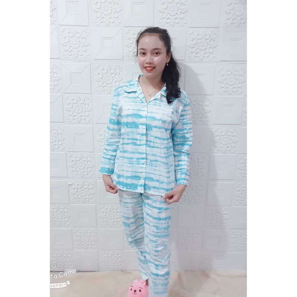 Galaxy Longsleeve Set - Baju Tidur Kemeja Tie Dye Set / Daily Set / Piyama Set PP Fit XL (Ld 106cm)