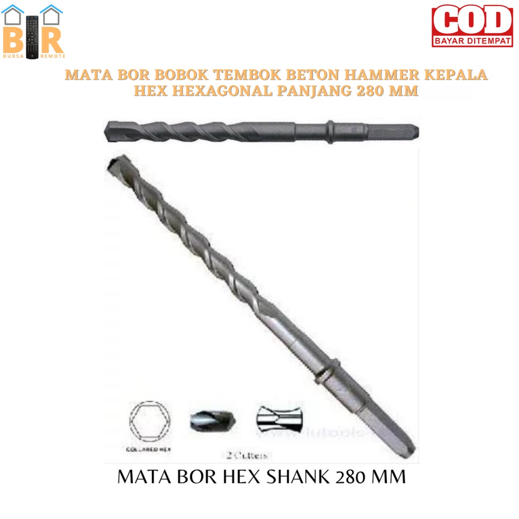 MATA BOR BOBOK TEMBOK BETON HAMMER KEPALA HEX HEXAGONAL PANJANG 28mm