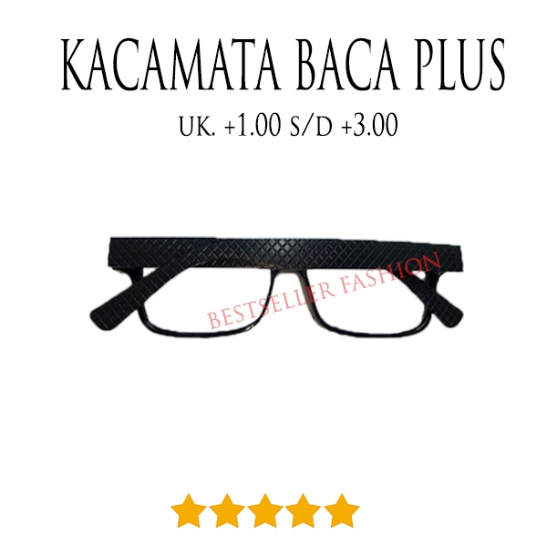 KACAMATA BACA FULL PLUS (+) RABUN DEKAT +1.00 S/D +3.00 FRAME HITAM GAGANG MOTIF PRIA WANITA FREECASE