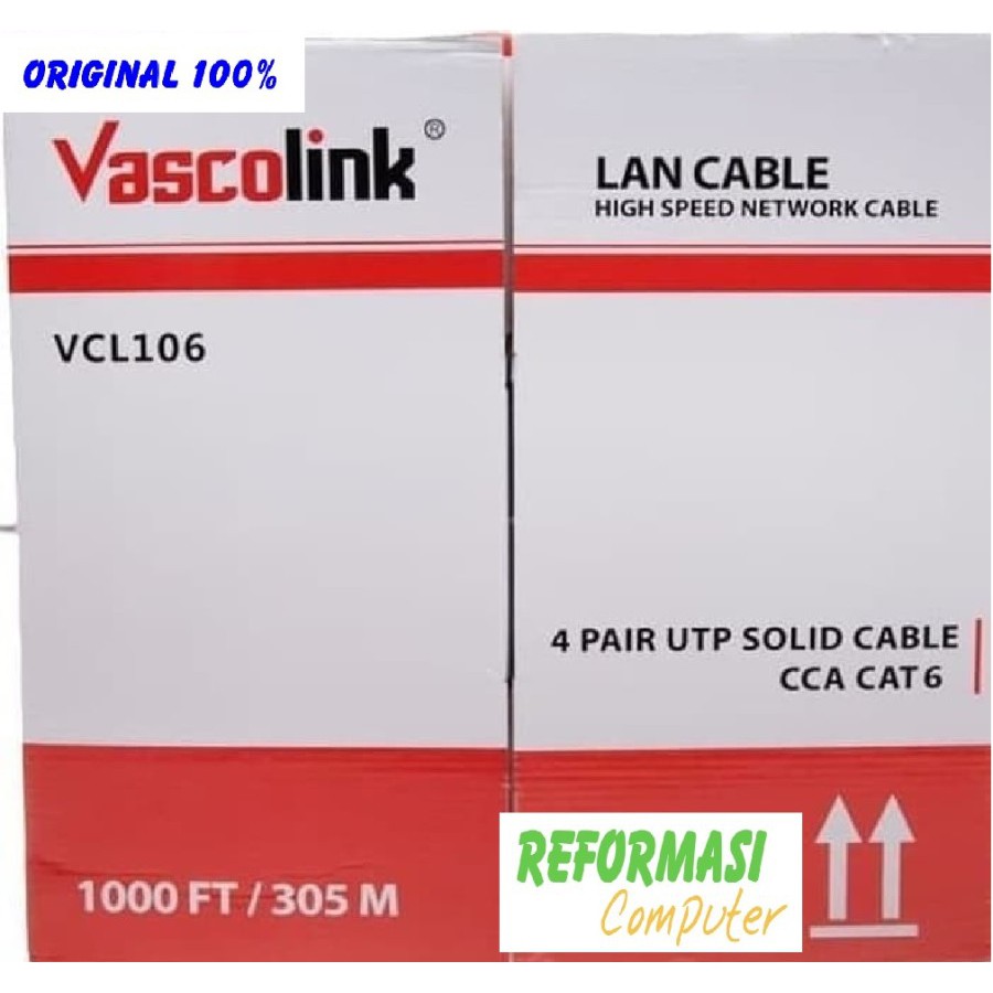 kabel lan vascolink cat 6 outdoor original / asli 1 box (dus)