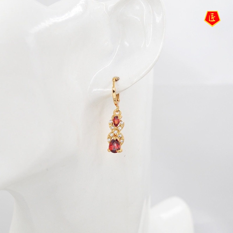 [Ready Stock]Creative Luxury Earrings 18K Gold Multi-Color Gem