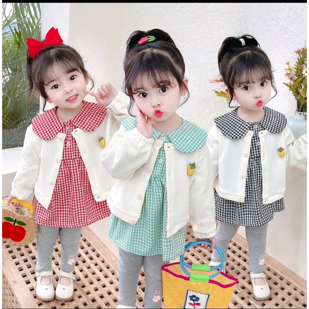 RF-3 setelan anak cewek import 3in1 / blazer rajut celana panjang / seteln anak perempuan import luc