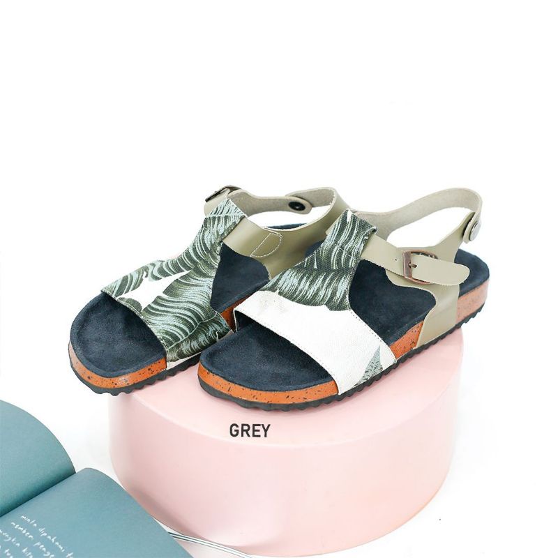 Sandal Cosmo Kanvas Abu Daun 115 Abu Sendal Birken Etnik Semdal Wanita Size Jumbo Murah BIig Size-3