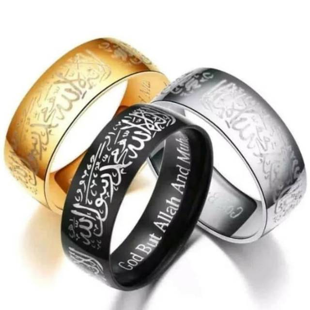 Cincin Tauhid couple Muslim lafadz ukir kaligrafi Titanium Stainless Steel anti karat selamanya