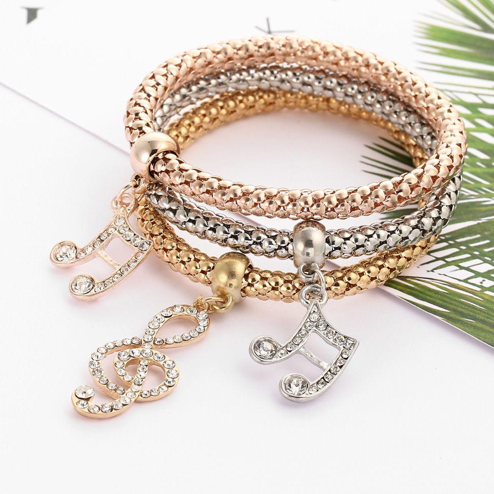 Lily 3PCs/Set Gelang Kristal Warna Emas Hadiah Perhiasan Bangle