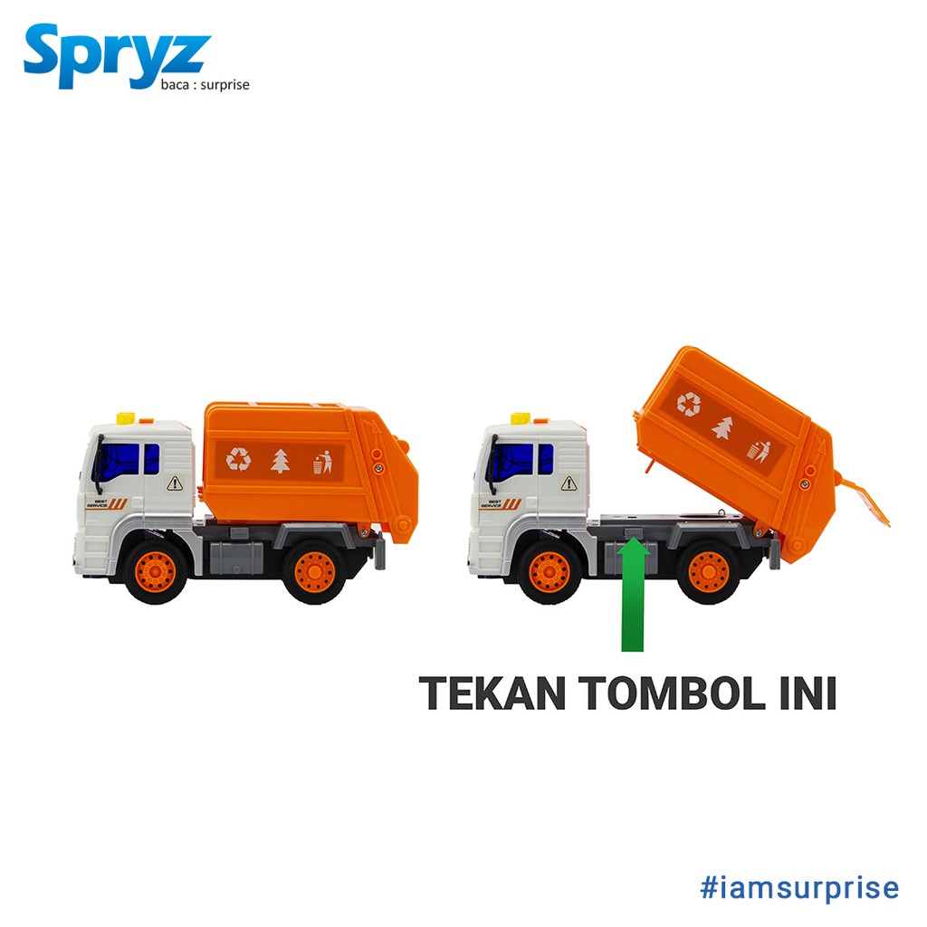 Mainan Truk Sampah 1:20 Spryz Citysquad dengan Mesin Friction, Lampu &amp; Suara