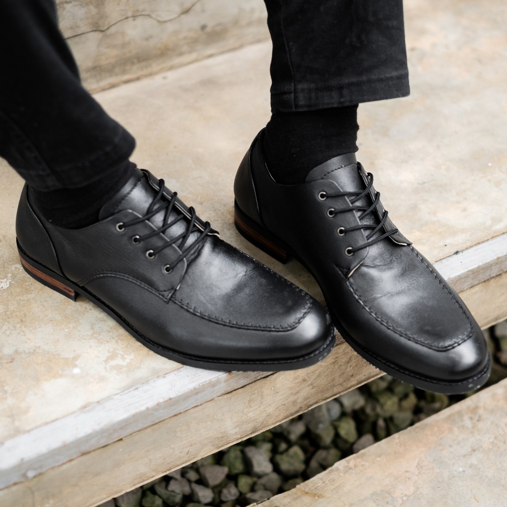 Seffield Black | Sepatu Kulit Asli Hitam Pria Casual Kerja Cowok Kantor Pantofel | Lvnatica x FORIND