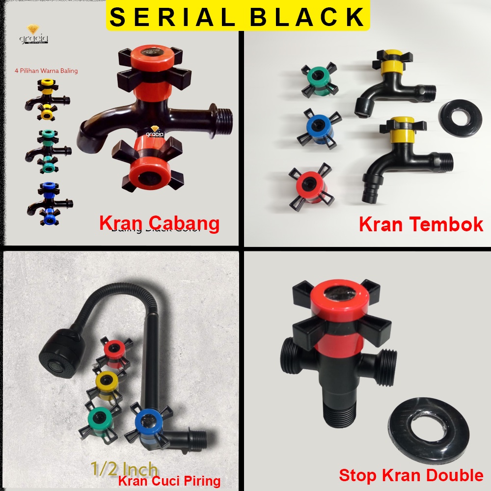 Kran Air Tembok &amp; Taman Black - 1/2 Inch Kran Cuci Piring Kran Kamar Mandi Kran Mesin Cuci Kran Air Hitam